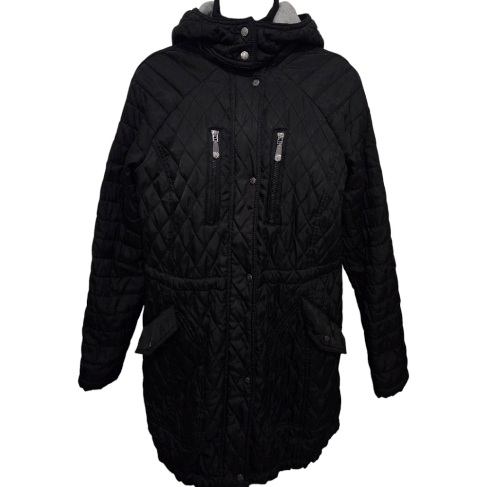 Vince Camuto Quilted Drawstring Adjustable Cinched Waist Removable Hooded Jacket
